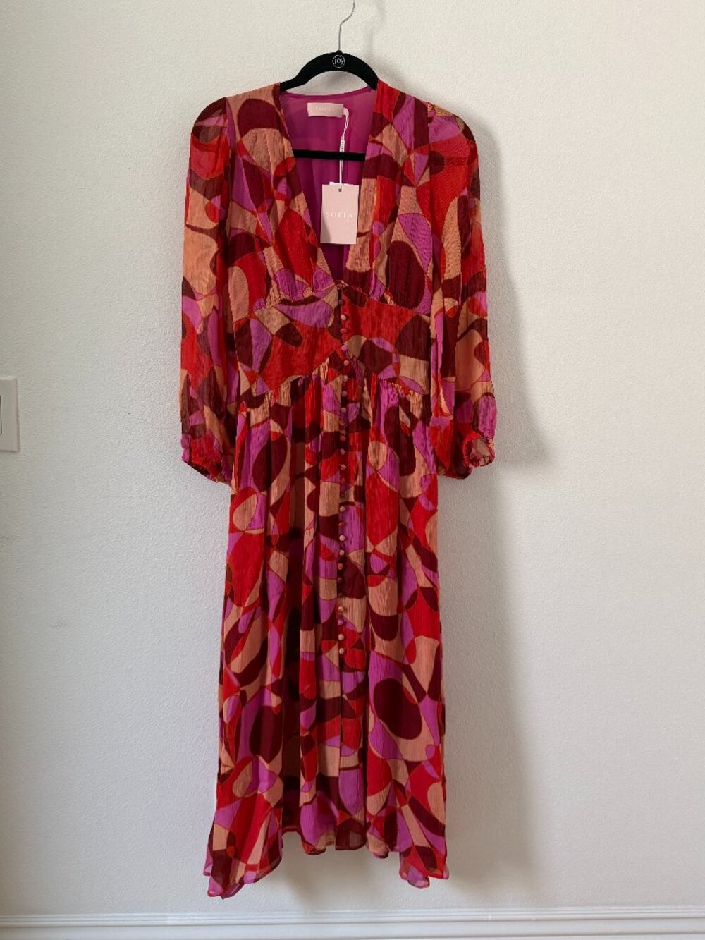 Sofia The Label Midi Dress Retro Print Pink 60s Disco Fun NWT S